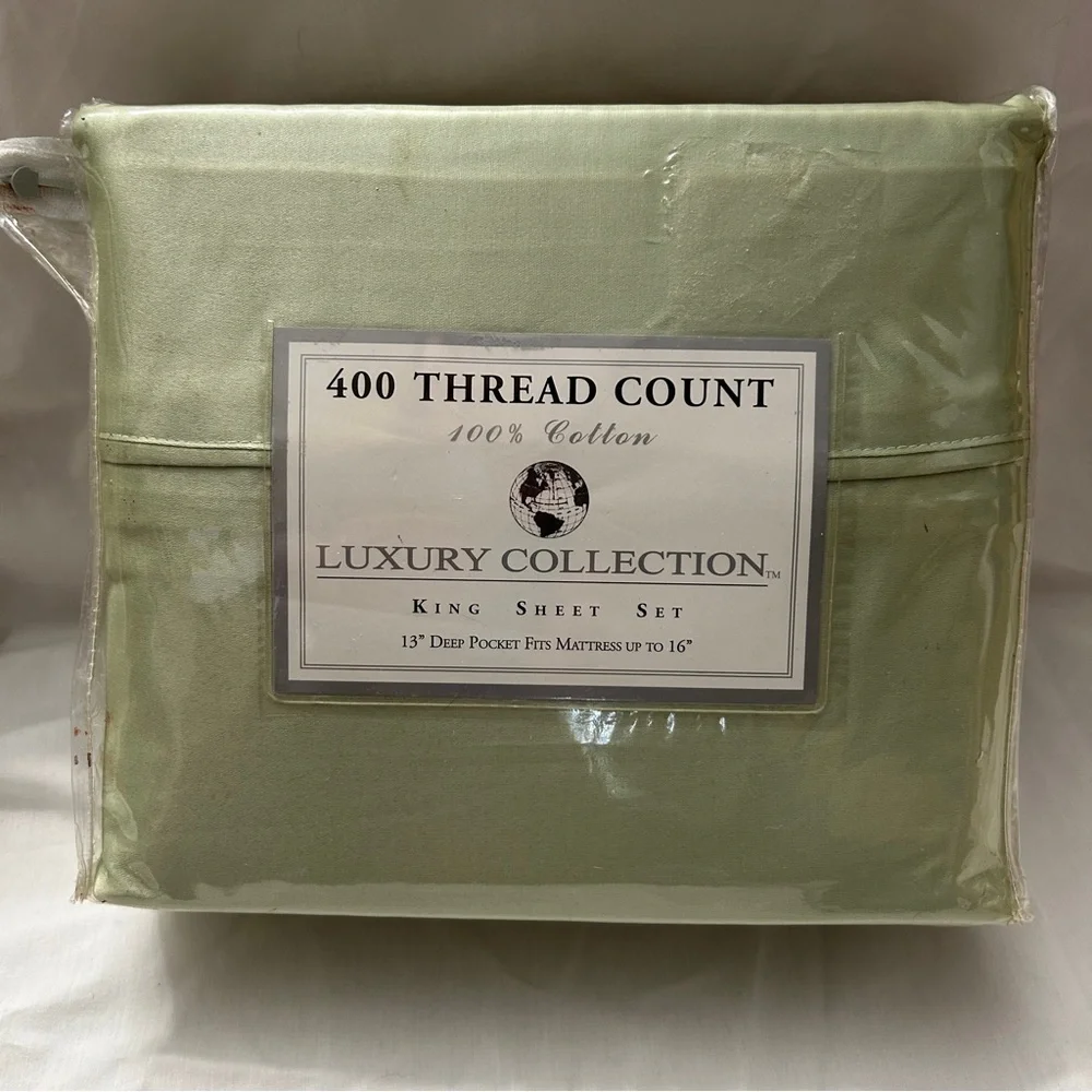 Luxury Collection Cotton 400 TC Thread Count King Sateen Sheet Set Green NEW NIP